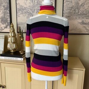COURREGES Colorful Striped Ribbed Knit Turtleneck Sweater Size 1 Small Cashmere